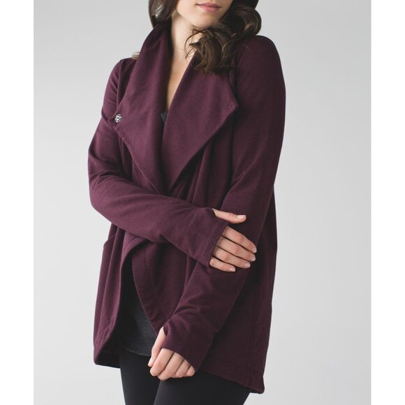 Lululemon That's A Wrap Cardigan Size 4 Heathered Bordeaux Drama Snap - Picture 1 of 11
